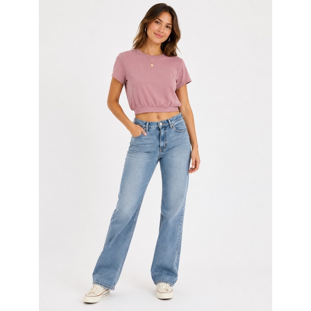 Lulus Dusty Rose Mauve Cropped Short Sleeve Top Women's Size Small